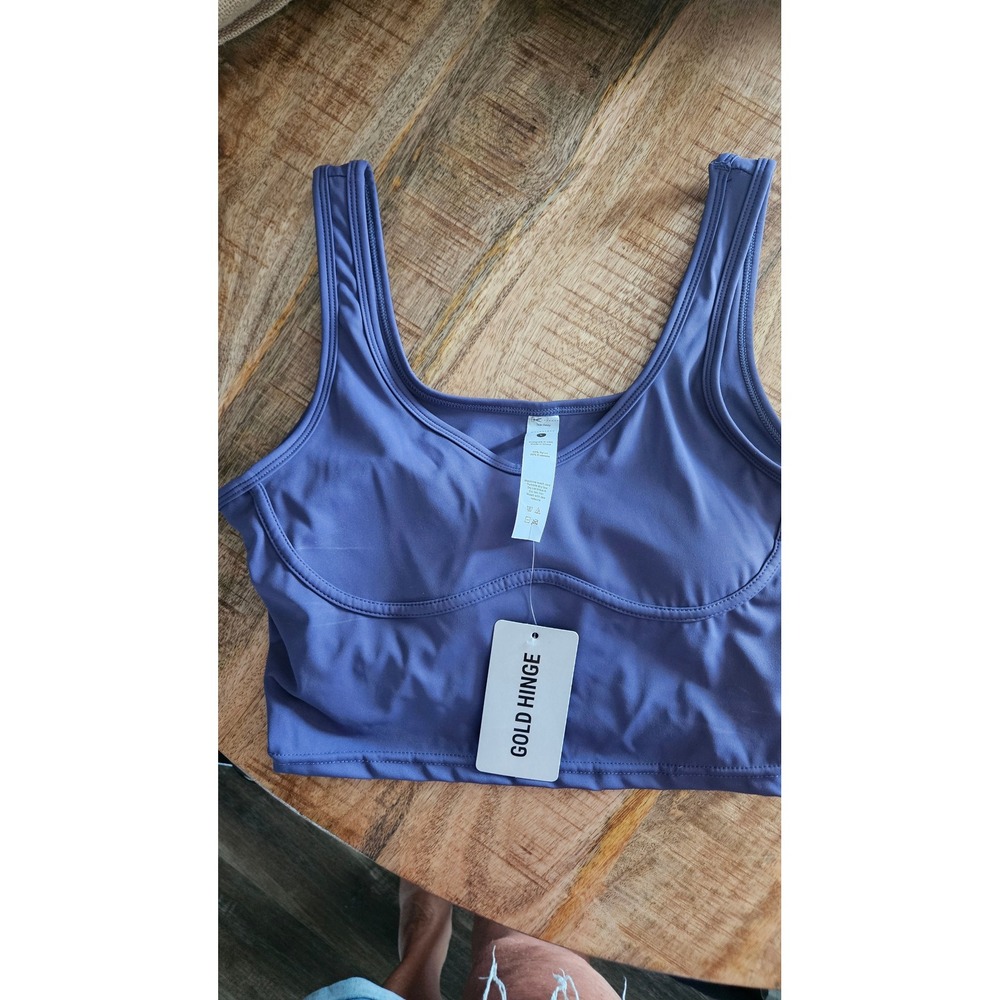 NWT Gold Hinge Women's Dusty Blue Underbust Seam Sports Bra Crop Top Size Large